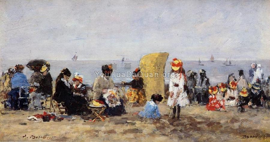 Trouville, Beach Scene - 尤金·布丹